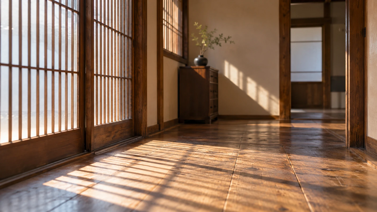格子窓から光が差し込む院内